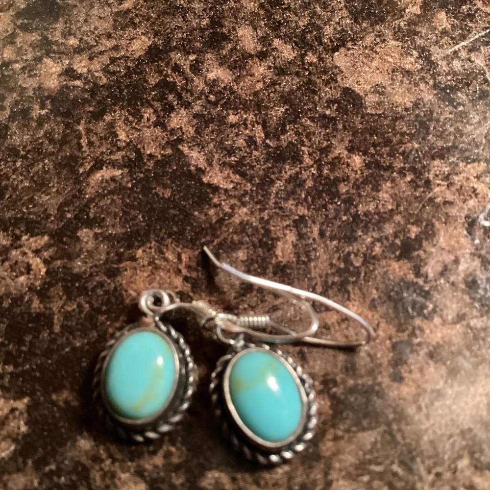 ~ Women's Genuine Turquoise/Sterling Silver Dangle Earrings ~